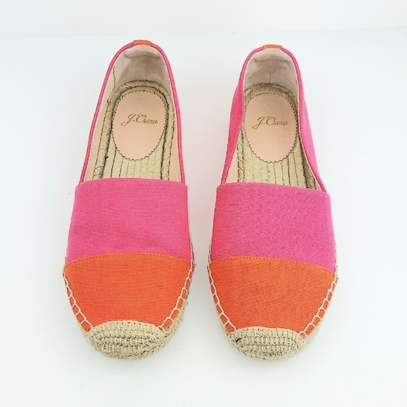 J. Crew Shoes - J. Crew Pink Orange Canvas Espadrille Flats 7
